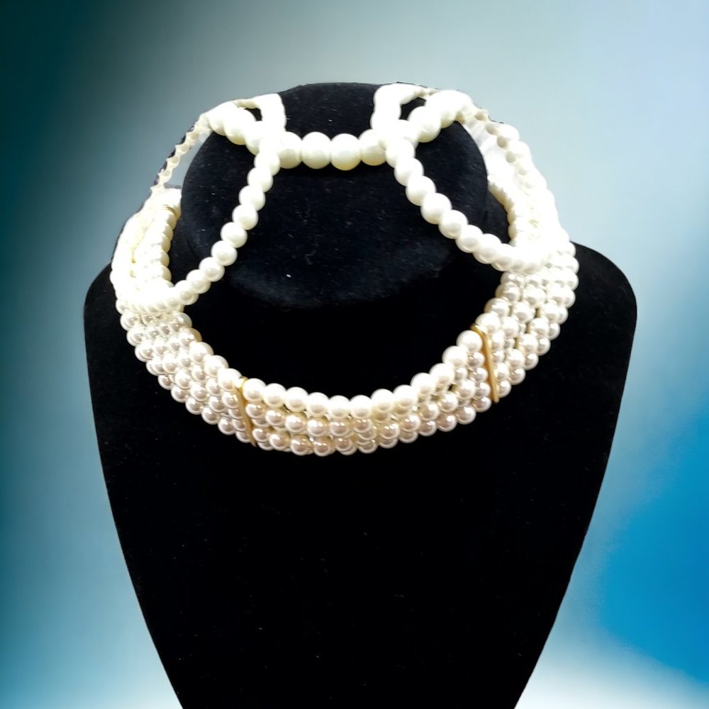 "4 Pc set" CHICO'S FAUX PEARL Bracelets & 5-STRAND STATEMENT CHOKER